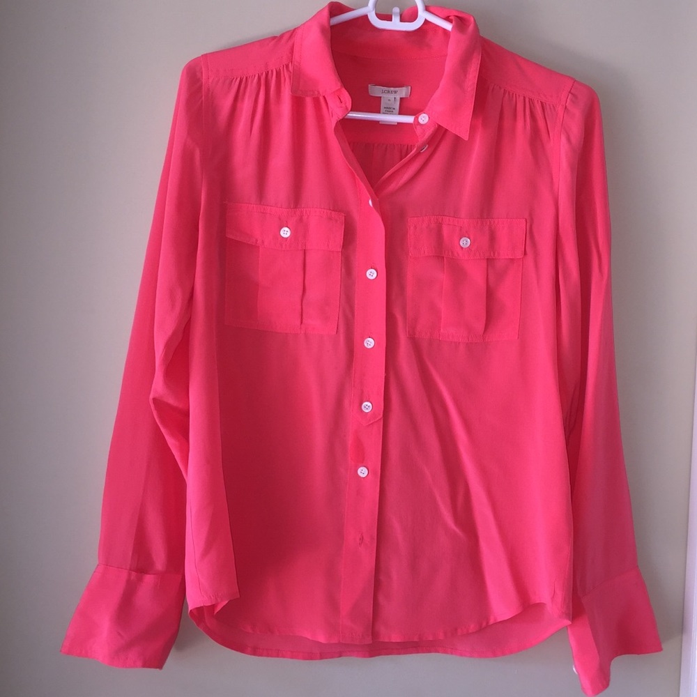 Jcrew Size 0 Coral/Pink Silk Button Up